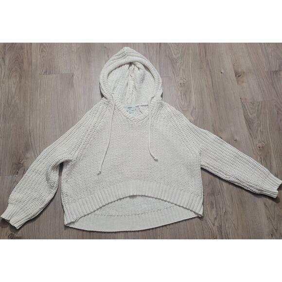 Aerie Cropped Cable Knit Hoodie Sweater Pull over size XS cream - Picture 1 of 6